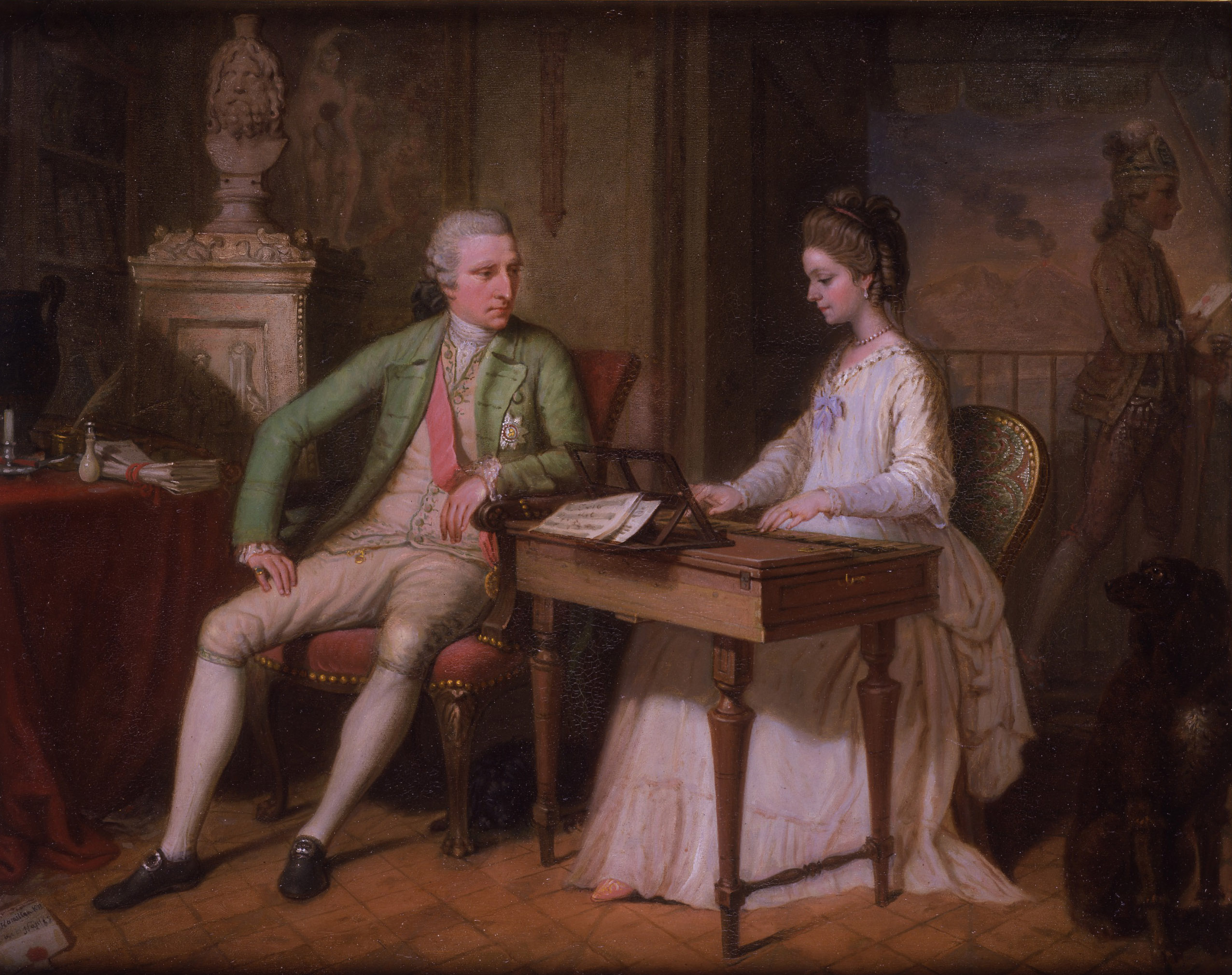 Sir William and the first Lady Hamilton in their villa in Naples, 1770 (oil on copper)